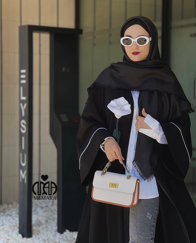 عبای مشکی بلند جلوباز مجلسی شکوه مگنولیا